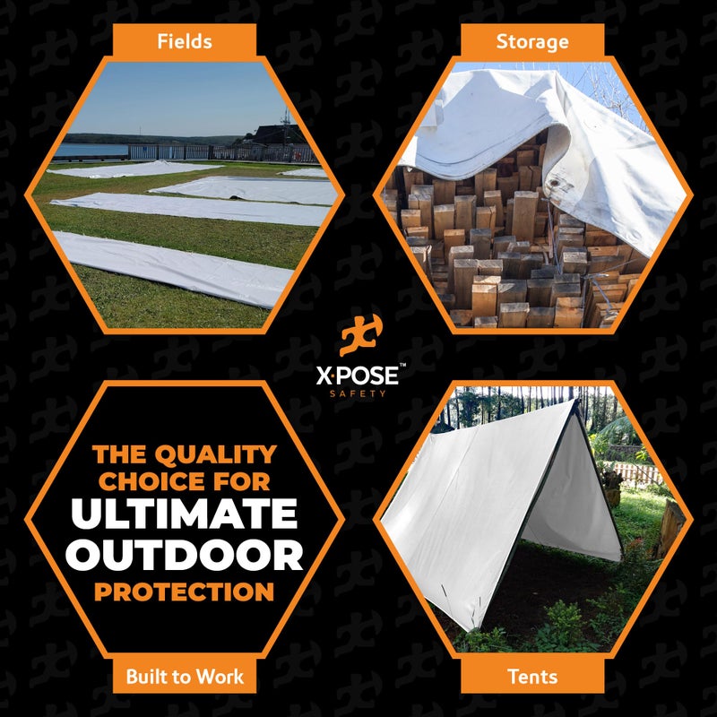 xpose safety Heavy Duty White Poly Tarp 6' X 8' - Multipurpose Protective Cover - Durable, Waterproof, Weather Proof, Rip and Tear Resistant - Extra Thick 12 Mil Polyethylene - by Xpose Safety - Image 2